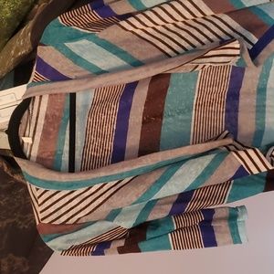 Blue Grey Striped Cardigan